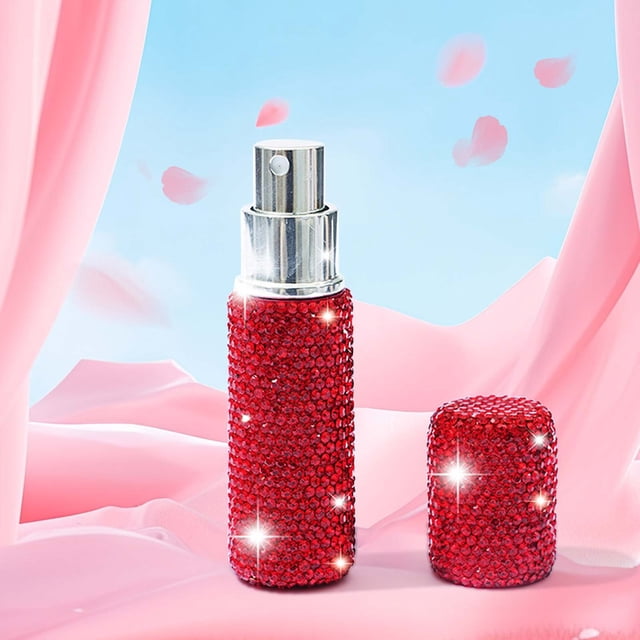 FSTDelivery Portable 10ml Perfume Spray Bottle Sample Vials, Shiny Rhinestone Cosmetic Bottle Mini Perfume Spray Dispensers, Vials Refillable Sprayer Makeup Tool for Travel Carrying, Red