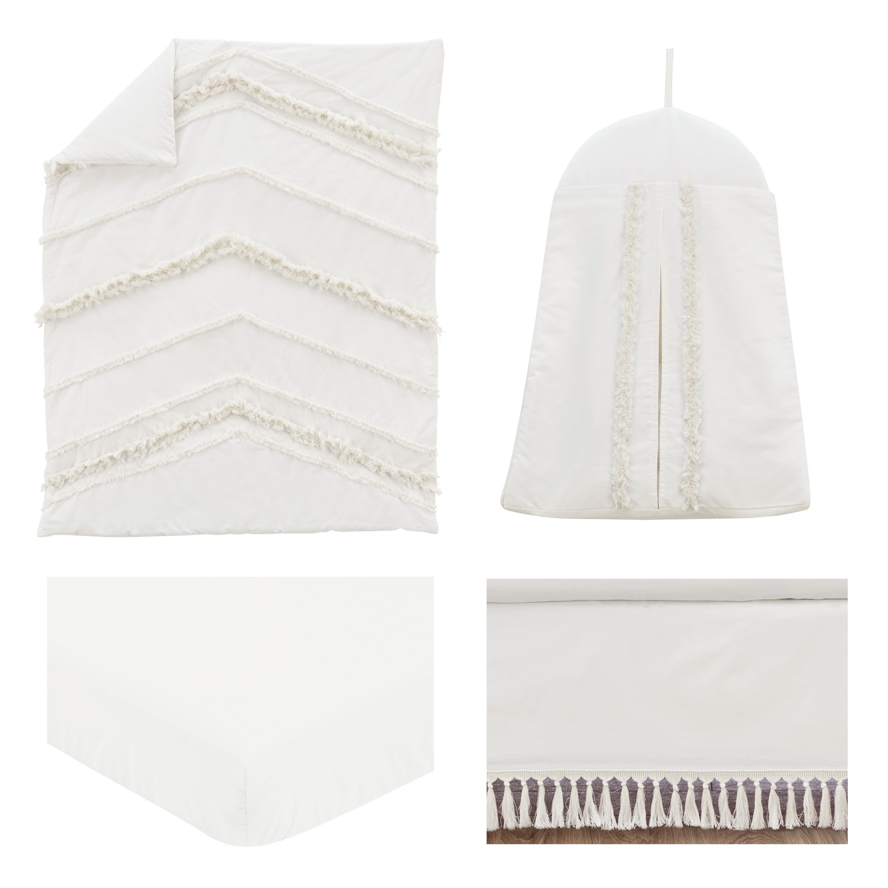 Sweet Jojo Designs Boho Fringe Ivory 4 Piece Crib Bedding Set