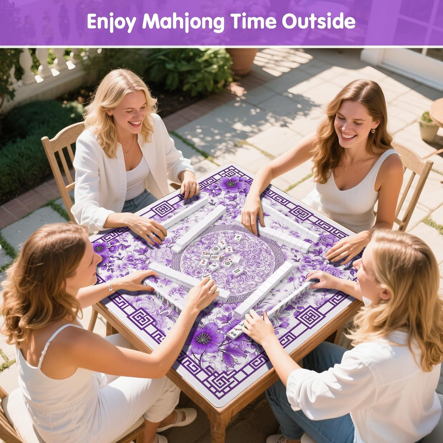 Mahjong Mat for Table 33x33 Inch, No-Crease, Anti-Slip, Noise-Reducing American Mahjong Mat, Mahjong Table Mat with Carry Bag,Neoprene Mahjong Mat for Poker, Card, Board(Purple)