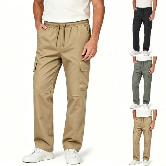 QSXADF Men's Straight Leg Pants Casual Loose Pants Quickly Dry Straight Cargo Pants Solid Outdoor Adventure Athletic Long Mens Casual Trousers