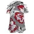 thumbnail image 5 of Flower Red Grey Texture Womens Summer V Neck Zipper Top Short Sleeve T Shirt Off Shoulder Top Casual Classy Loose Shirts, 5 of 7