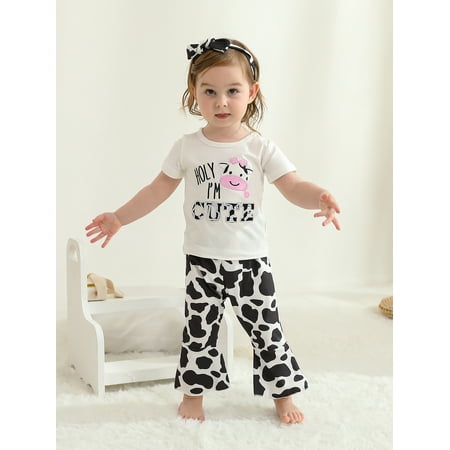 

Uccdo 3Pcs Toddler Baby Girls Summer Clothes Infants Cute Print T-shirt Top+Flare Lone Pants+Headband Outfits Set 6M-3T