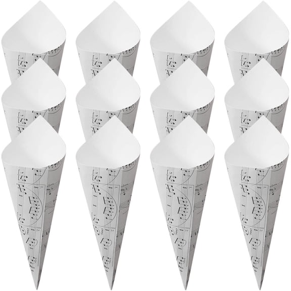 HONMEET 50 Pcs White Kraft Paper Rose Petal Cones with Musical Notes for Wedding Party Decor and Event Supplies