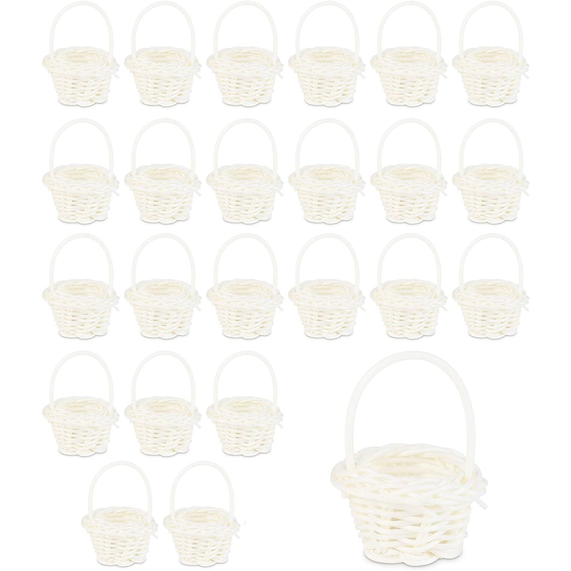 Juvale 24-Pack Mini Woven Wicker Storage Basket Bins with Handles, White 1.75"x2.75"