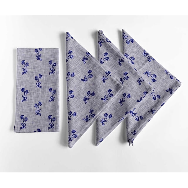 Vargottam Designer Cotton Canvas Napkins - Set of 12, 20-Inch, Blue Floral Design, Durable & Absorbent Cloth Napkins for Dining, Parties, and Home Decor - Machine Washable