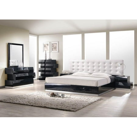 Black Lacquer High-gloss Platform Queen Bedroom Set 5Pcs J&M Milan Contemporary