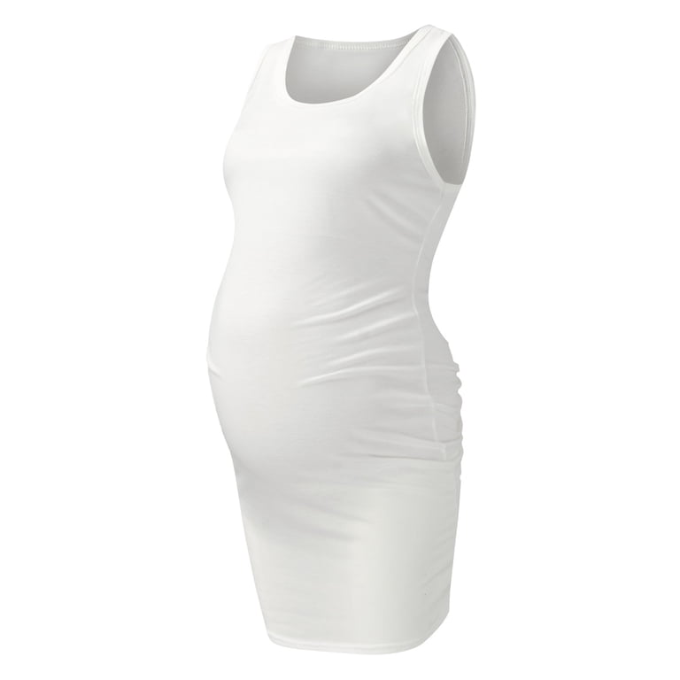 white bodycon dress maternity New Life White Maternity Square Neck Ruched Midi Dress  Club L London