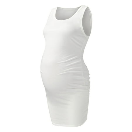 

Cathalem Top for Pregnancy Womens Maternity Casual Sleeveless Solid Color Crew Neck Tanks Dress Maternity Romper Pregnancy Dress White Small