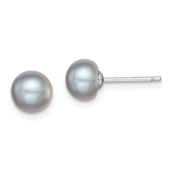 Primal Silver Sterling Silver Rhodium-plated 7-8mm Grey Freshwater Cultured Button Pearl Stud Earrings