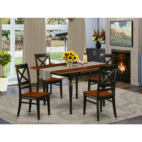 Contemporary Dining Set - 5 Piece Table & Chair Set - Wood Dining Room Table with Drop Leaves - Black & Cherry Finish
