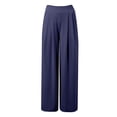thumbnail image 4 of Pantalones palazzo anchos de color liso para mujer: cintura alta con cinturilla elástica, poliéster y spandex, pantalones largos informales con bolsillos laterales., 4 of 7
