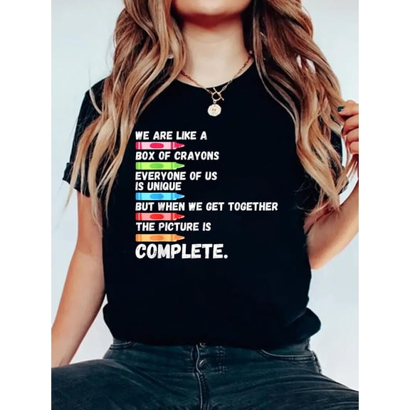 First Day Back To School We Are Like Box Of Crayons Teacher T-Shirt Graphic Tee summer Tops For Women Round Neck Fashion Cotton shirts