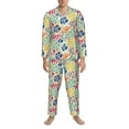 thumbnail image 3 of Salouo Cartoon Flowers Print Button-Front Long Sleeve Pajama Set for Men, Soft 2Pjs Men's Long Sleeve Sleepwear-Small, 3 of 7