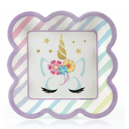 - Unicorn with Gold Foil - Magical Rainbow Unicorn Baby Shower or Birthday Party Dessert Plates (16 Count)