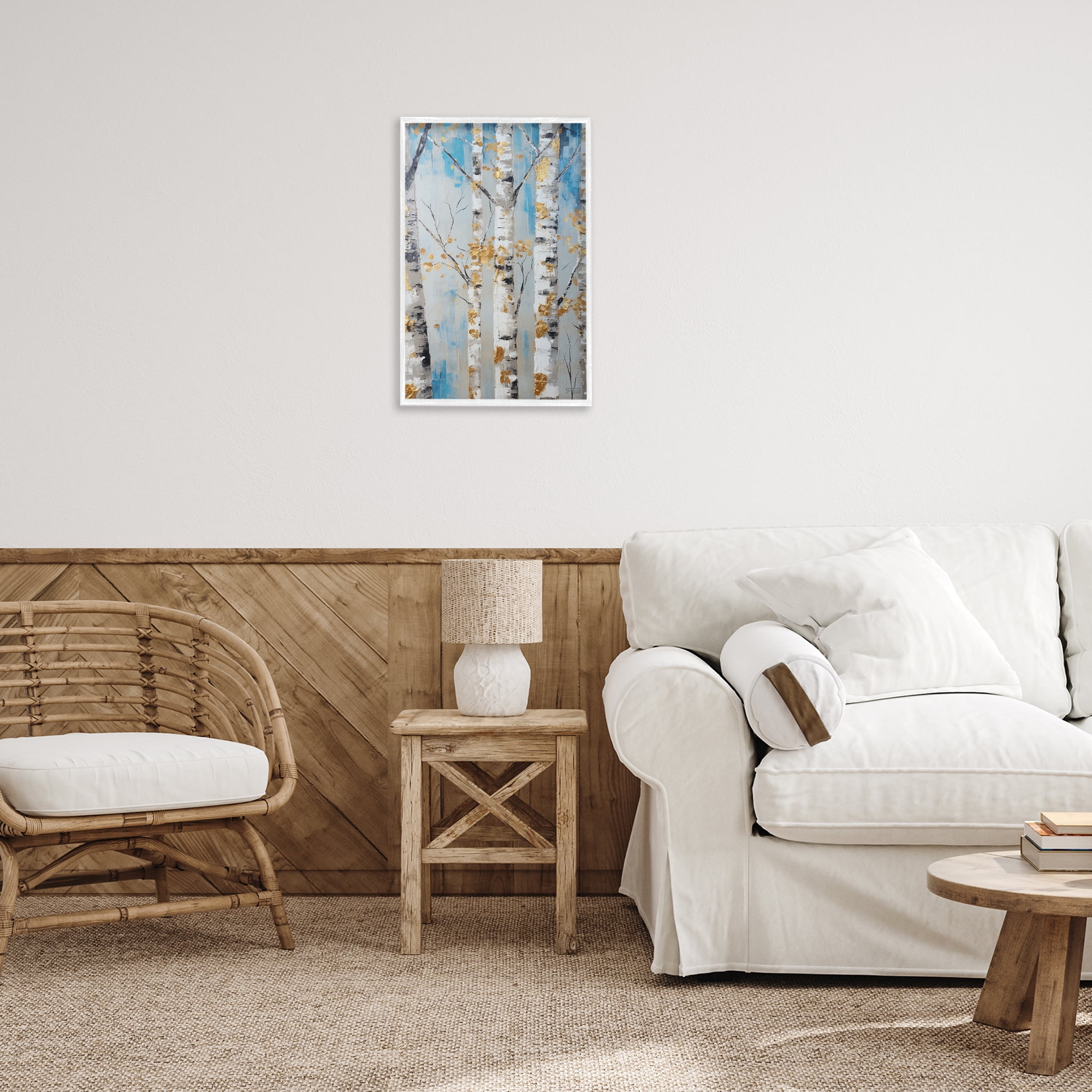 Stupell Industries Birch Trees Foliage Landscape Painting White Framed Art Print Wall Art, 16 x 24