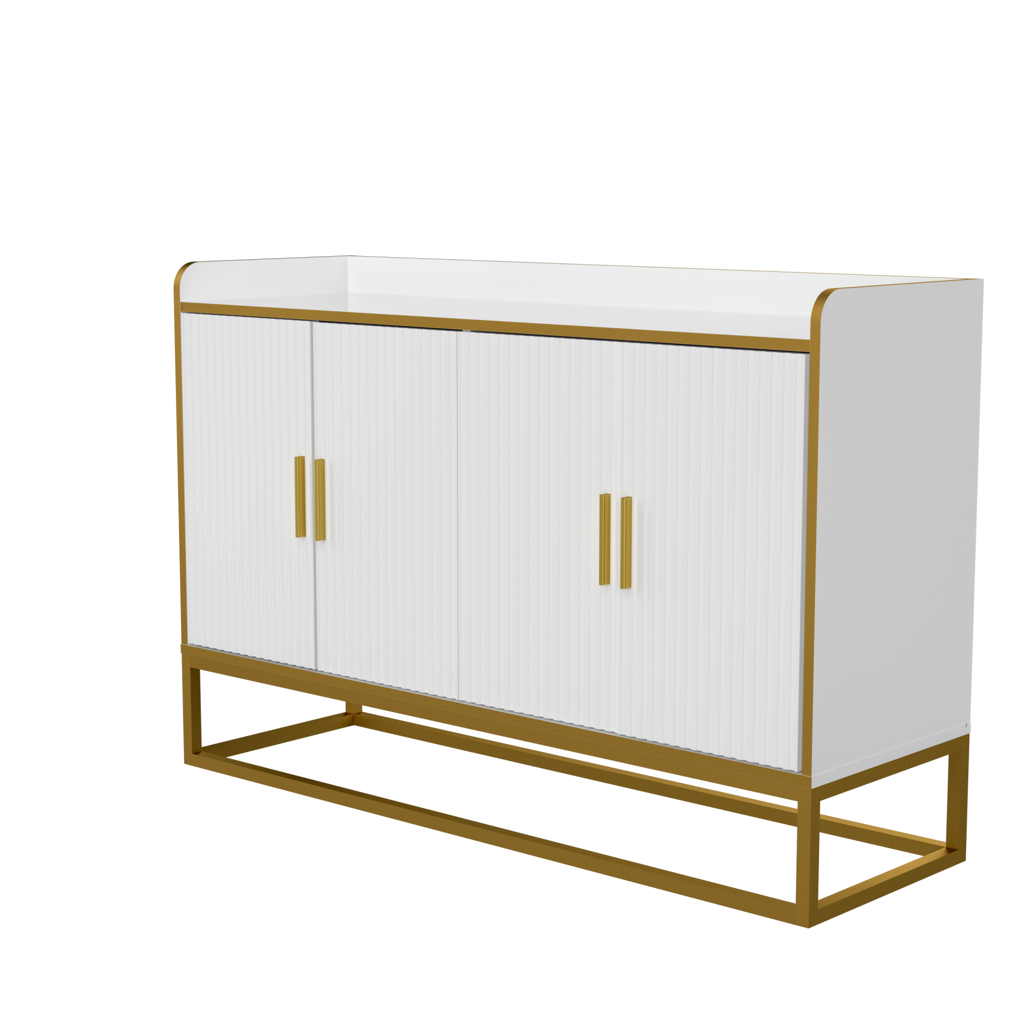 Modern Kitchen Buffet Storage Cupboard White Gloss with Metal