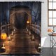 thumbnail image 2 of Juego de baño con calabazas doradas de acuarela con cortina de ducha y alfombras, accesorios, cortina de ducha otoñal con hojas de calabazas azules y naranjas para decoración de baño, 4 piezas, 2 of 7