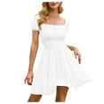 thumbnail image 1 of XDZJLR Robes pour Femmes à Nouer dans le Dos, Encolure Carrée, Manches Courtes Bouffantes, Robe Trapèze Courte, 1 of 6