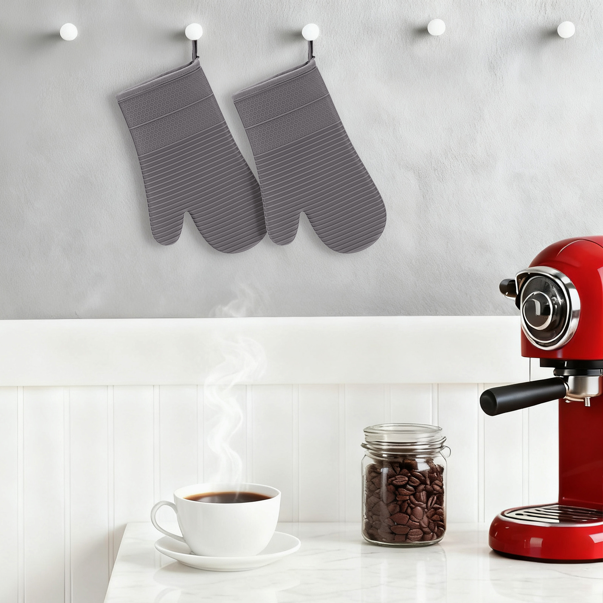 Unique Bargains Soft Oven Mitts Heat Resistant Cooking Gloves Gray 12.4x7.5inch