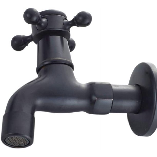 Grifo de agua fría vintage negro con interfaz monomando G1/2 - Grifo de fregona montado en la pared para lavabo de baño