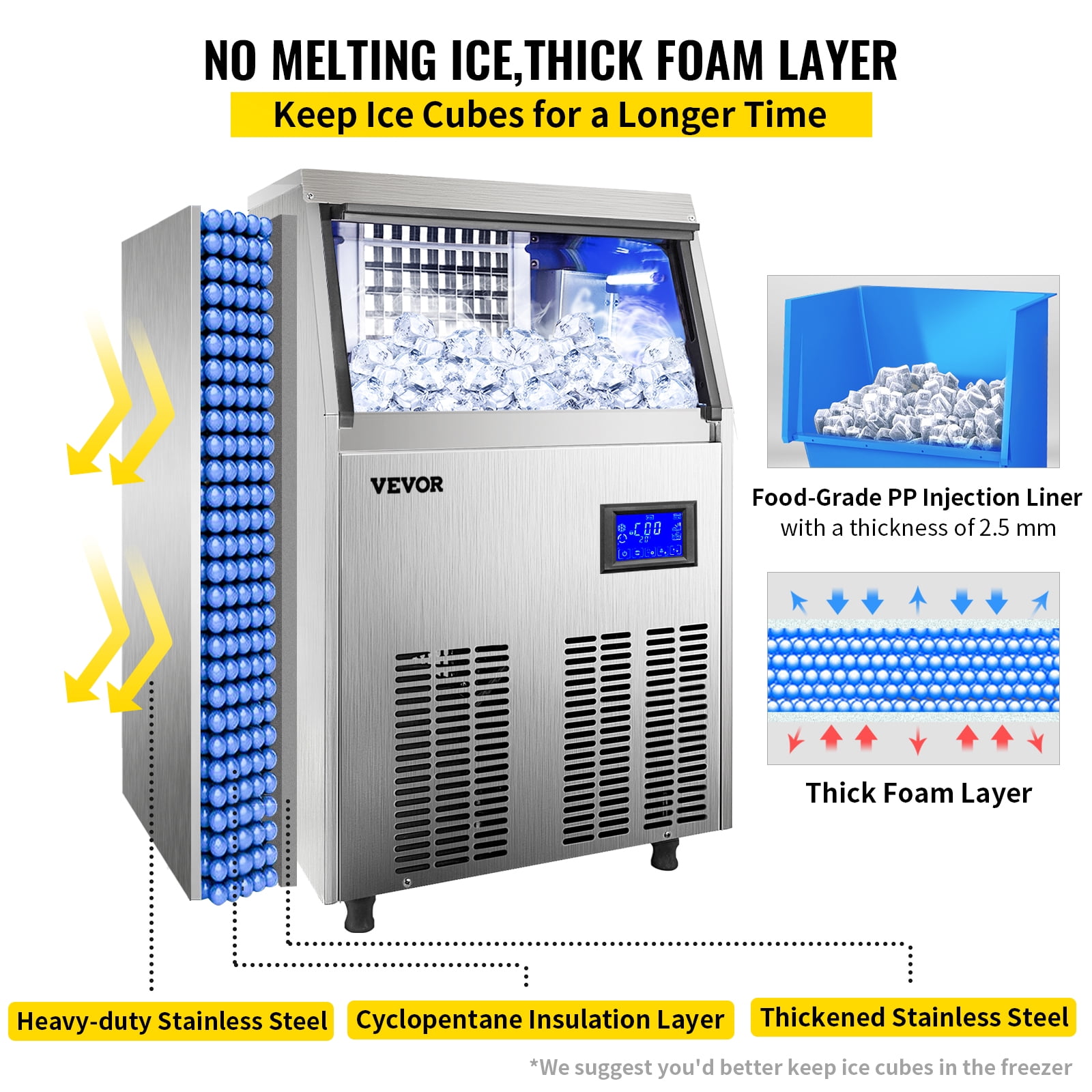 Commercial Ice Maker Machine 120Lbs/24H with 35Lbs Ice Capacity, 45Pcs  Clear Ice Cubes Ready in 11-20Mins, Stainless Steel Under Counter  Freestanding