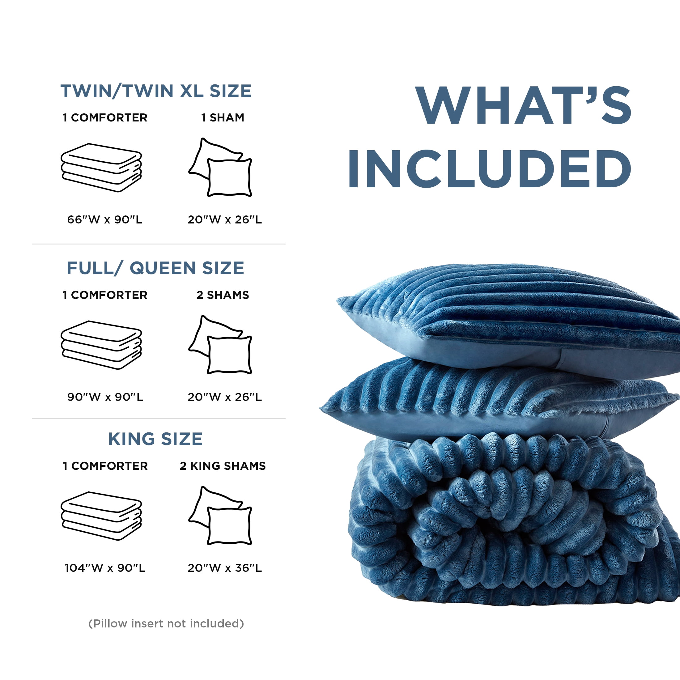 Regency Heights Twin/Twin XL Fluffy Ribbed Plush Comforter Set 2-Piece Bedding Set Blue