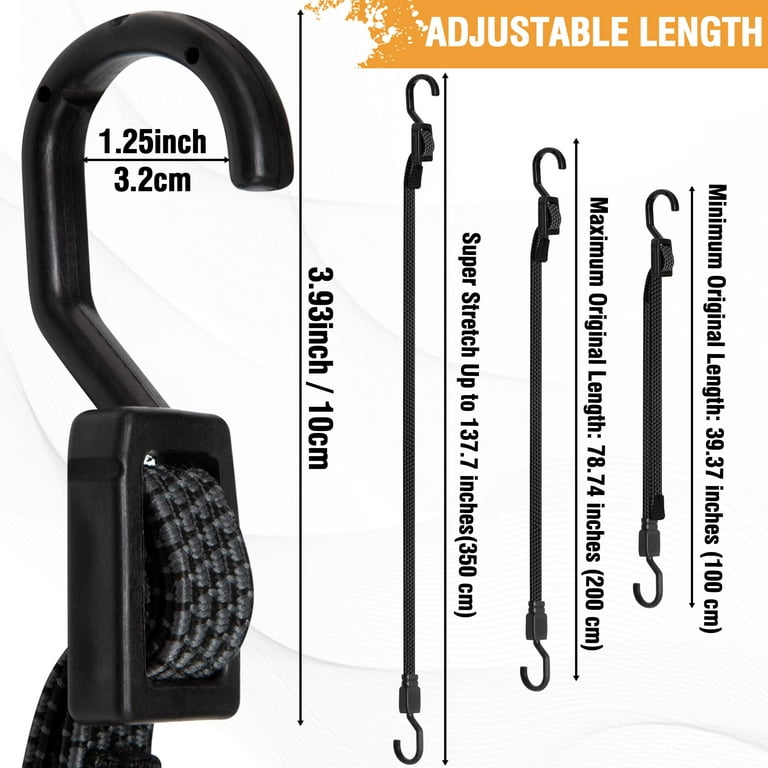Bungee Cords with Hooks Heavy Duty, Flat Adjustable Bungee Cords with Hooks  80 Inch, Rubber Black Bungee Straps with Metal Buckle Hooks for Outdoor,  Camping, Tarps, Bike Rack, Tent, Truck, 4 Pack 