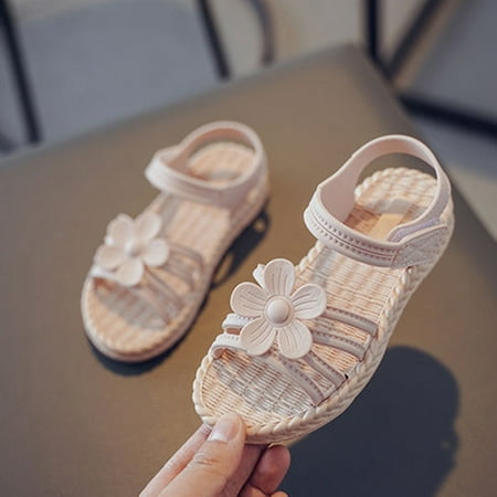 

HAXMNOU Children Kids Child Girls Soild Flower Princress Shoes Soft Sole Non Slip First Walkers Prewalker Beach Shoes Sandals Pink