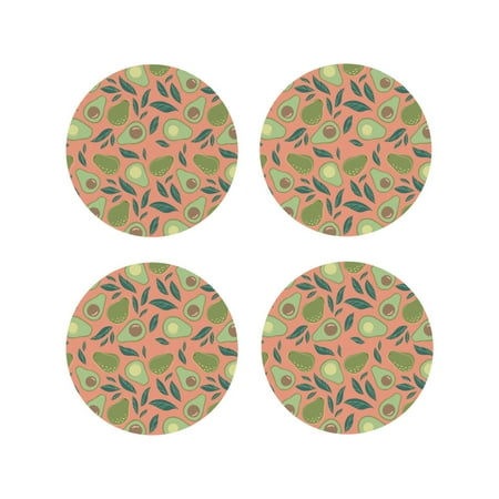 

Drink Coasters Set of 4 Cute Avocado Orange Leaves Leather Coasters for Coffee Table Protector Heat Resistant Cute Coasters for Home Decor Housewarming Gifts Bar Kitchen 4 Inch Round Shape