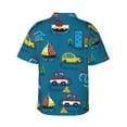 thumbnail image 3 of JUNZAN Transportations with Buildings Pattern Hawaiian Shirt for Men,Summer Beach Casual Short Sleeve Button Down Shirts-Large, 3 of 9