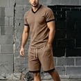 thumbnail image 6 of Gytharion 2 Piece Summer Tracksuits for Men V Neck Short Sleeve Shirt with Drawstring Elastic Waist Shorts Sets Soild Color Athletic Outfits, 6 of 8