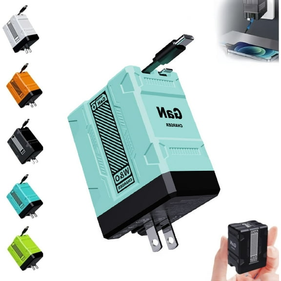 2 in 1 Compatible 120W Fast Charger, Upgraded Scalable Retractable 120w Fast Charger Module, All in 1 Foldable Charging Adapter Wall Plug for Phone, Tablet, Laptops (Blue)