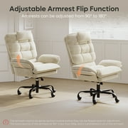 Bestier Big and Tall Executive Office Chair with Flip-Up Arms for Adults, Adjustable Height, Reclining Office Chair with Headrest & Side Pockets in Beige