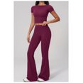 thumbnail image 3 of PISONIC 2 Piece Workout Sets for Women Short Sleeve Crop Top High Waist Flare Leggings Set Gym Yoga Outfits, 3 of 7