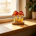 thumbnail image 5 of Dongrere Wood Base Stained Mushroom Tabletop Decor, Plastic Light Filtering Floral Ornament for Dining Shelf Bedroom Desk Decor, 5.1x5.1 Inch, 5 of 6