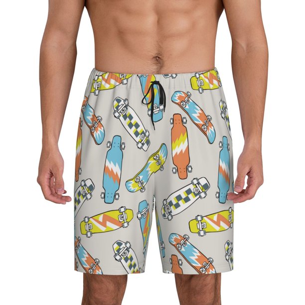 Balery Skateboard Pantalones cortos de pijama de punto de algodón para hombre con cinturilla y bolsillos-Large