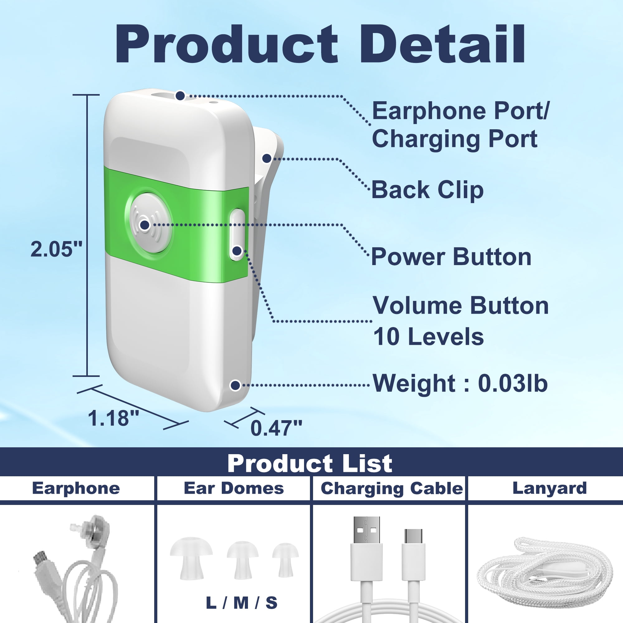 HealthTree Pocket Personal Sound Amplifier Rechargeable, White