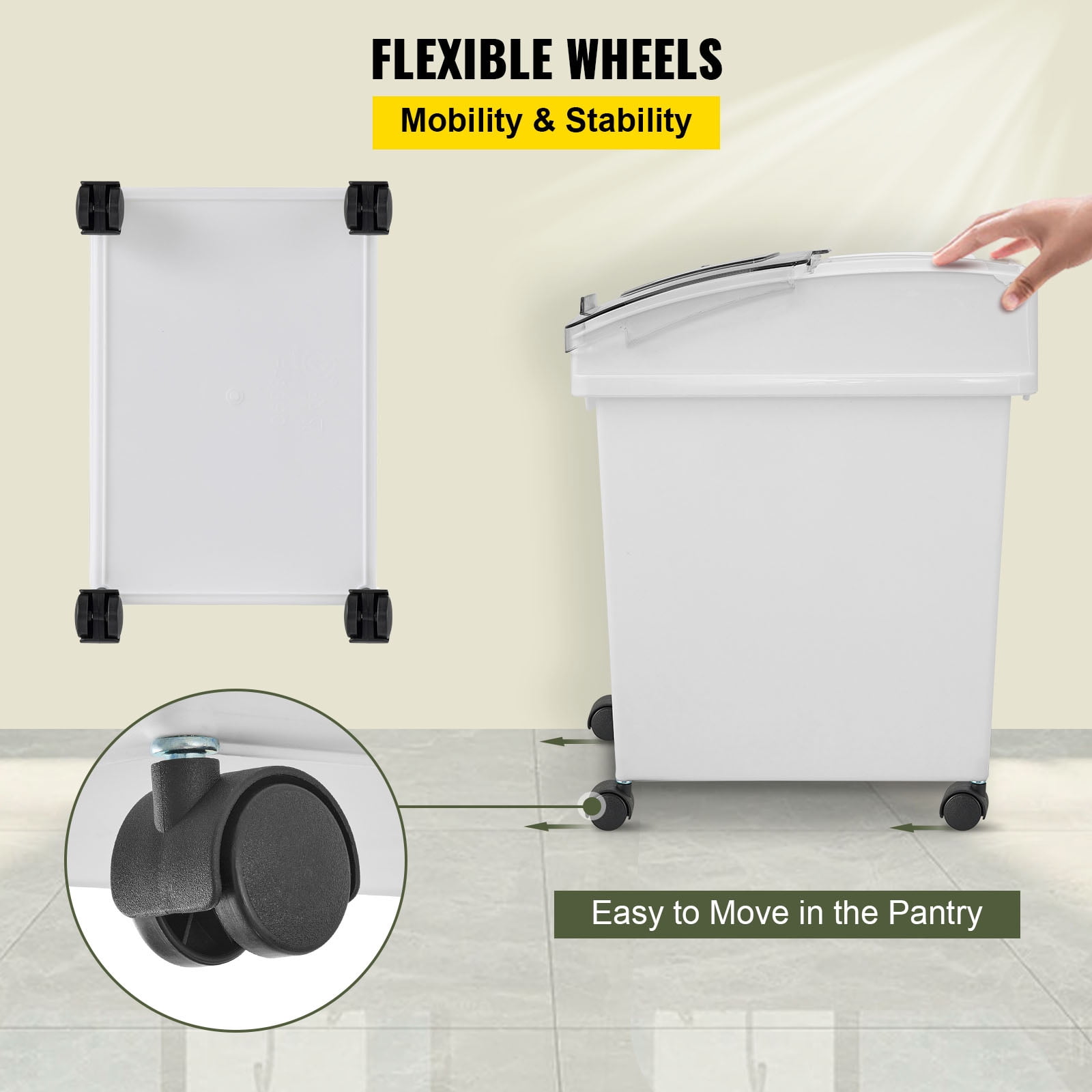 VEVOR Ingredient Bin, 10.5 Gallon and 6.6 Gallon Capacity Ingredient Storage Bin, PP Material Flour Bins On Wheels, White Shelf Ingredient Bin with Scoop, Commercial Storage Bins, 4 Pcs/Set