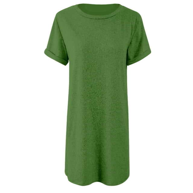 Robe T-Shirt à Manches Courtes Irrégulière Couleur Unie pour Femmes - Polyester, Spandex, Coton, Adaptée à Diverses Occasions