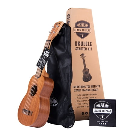 Official Kala Learn to Play Ukulele Soprano Starter Kit, Satin Mahogany – Includes online lessons, tuner app, and