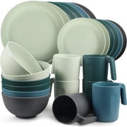 Shopwithgreen Plastic Dinnerware Sets (24PCS) - Lightweight & Unbreakable Dinnerware Set - Microwave Safe Plates Set, Bowls, Cups Mugs, Service for 4, Great for Kids & Adult (Round) BPA Free