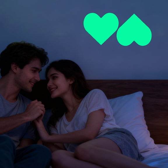 Heart-Shaped Glow in The Dark Wall Stickers, Fluorescent Wall Decals for Bedroom Living Room, Valentines Day Decor for Couples, Romantic Glowing Heart Wall Art for Night Time Bedroom Wall Akmoler