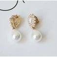 thumbnail image 2 of Clip on 1 1/2" gold dangle teardrop white pearl earrings, 2 of 4