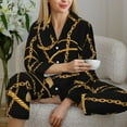 thumbnail image 3 of Gold Chain Pajama Sets Links Print Lovely Sleepwear Women Long Sleeve Casual Loose Night 2 Piece Nightwear Large Size 2XL, 3 of 7