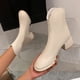 thumbnail image 5 of NECHOLOGY Botas Mujer Adulto Femenino Zapatos Botines mujer Botas de tacón grueso con cremallera trasera de estilo británico de cuero de color sólido a la para mujer (Beige, 8.5), 5 of 7