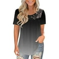 thumbnail image 2 of Womens Elegant Floral Lace Summer Short Sleeve Blouse Crewneck Ruched T Shirts Tuncis Tee Tops for Summer Casual, 2 of 7