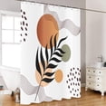 thumbnail image 3 of Abstract Boho Leaf Shower Curtains, Weighted Bottom White Green Terracotta Modern Minimalist Geometric Sun Curve Mid Century Fabric Bathroom Curtain Waterproof Washable with 12 Hooks,72"x72", 3 of 6