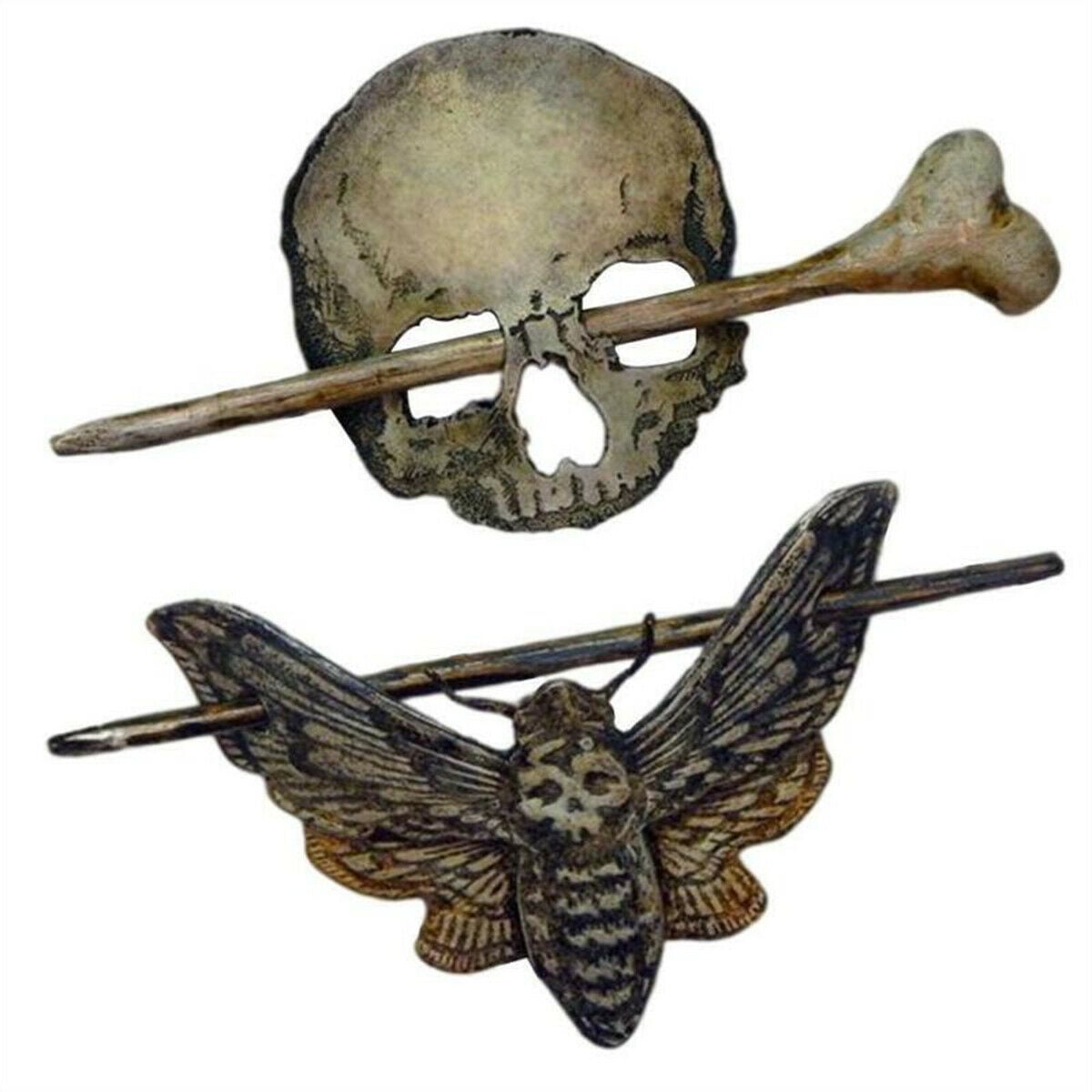 Halloween Hairpin Handmade Gothic Skull Hair Pin- Stick Slide With Faux Bones