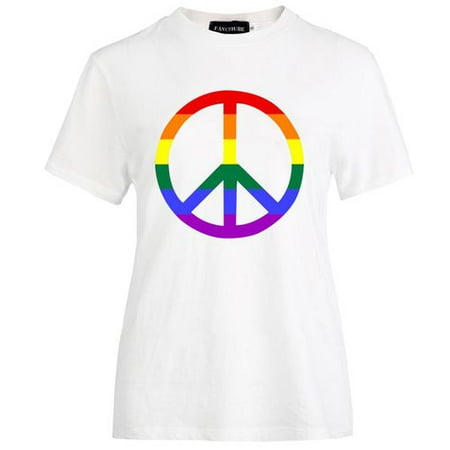 Fancyleo Gay Peace Logo Short Sleeve T-Shirt Summer Round Collar Thin Casual T-Shirt Print Wild Fashion Couple Gift Shirt Top Comfort