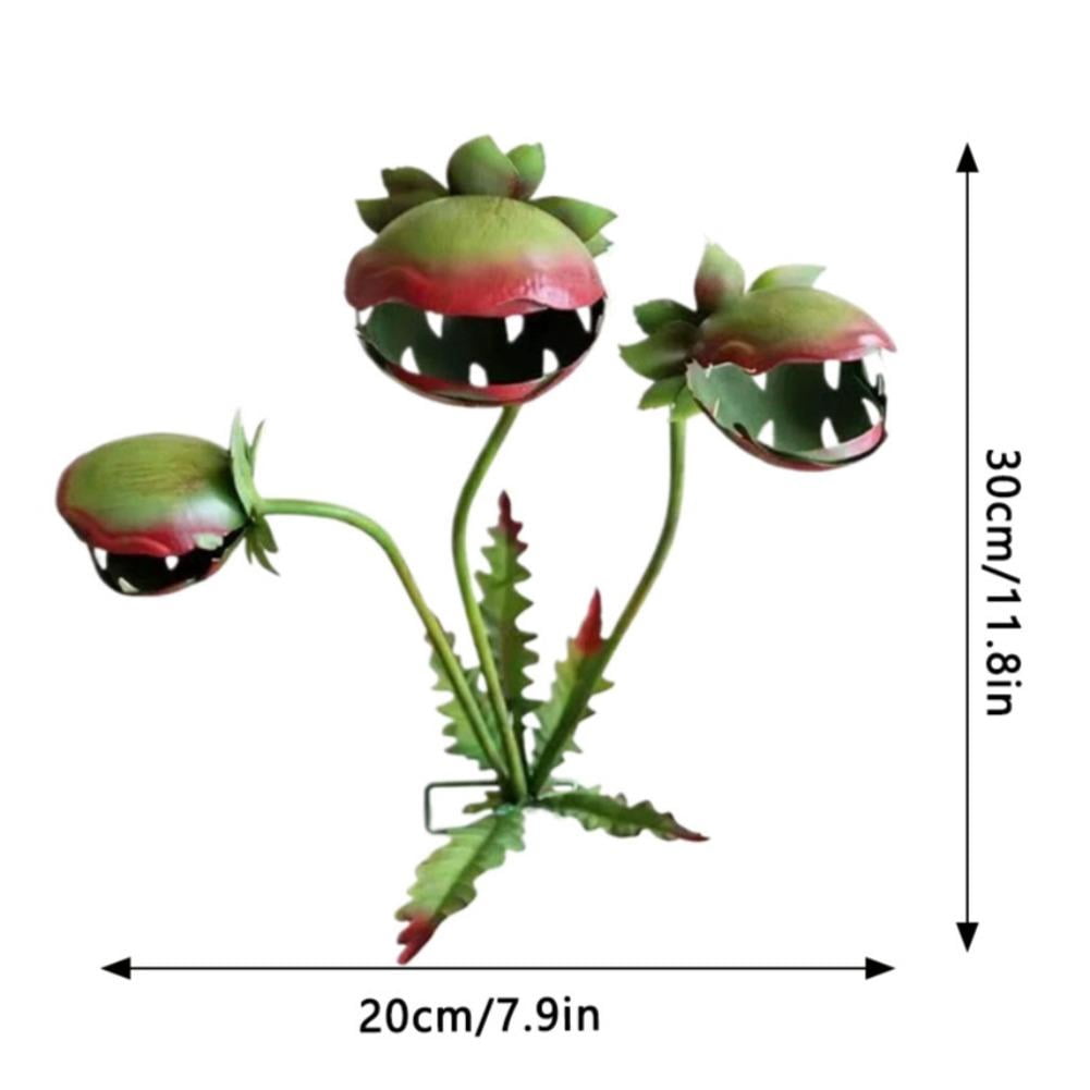 Wrought Iron Piranha Plant Garden Stake, Robust Metal Carnivorous Flower Statue, Resilient Hand-Painted Spooky Yard Art for Halloween & Gothic Decor, Sturdy 11.8-Inch Outdoor Ground Ornament